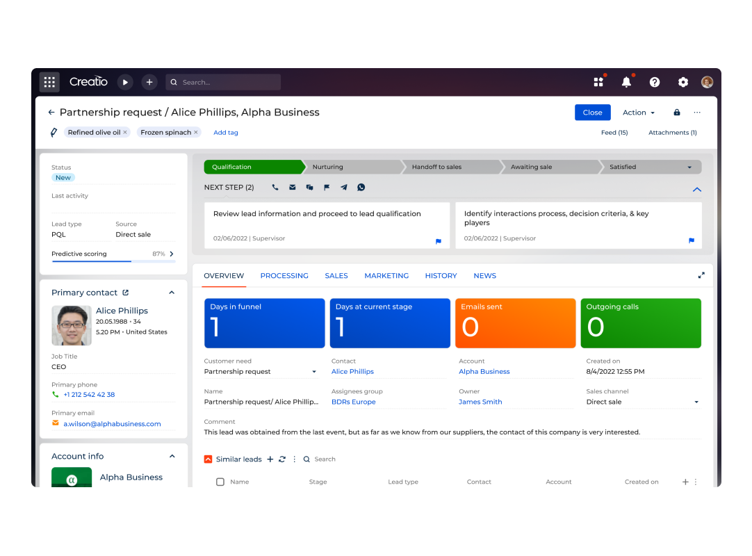 Creatio CRM - marketing process for manufacturing industry