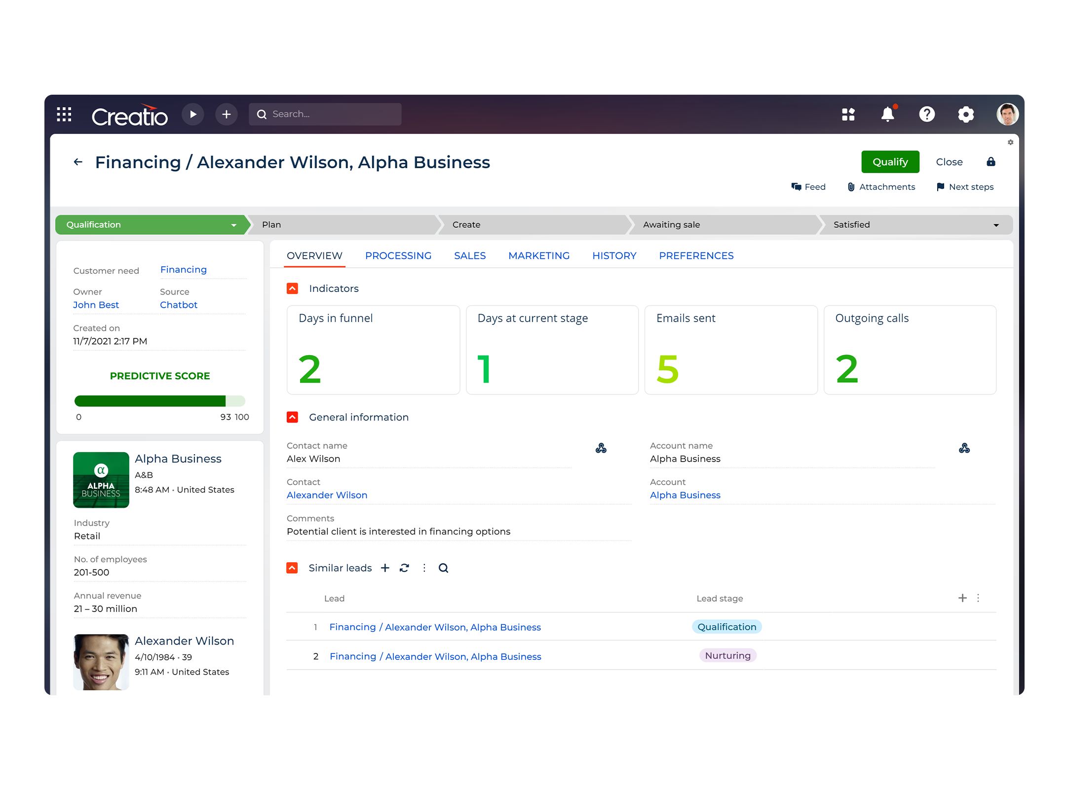 Creatio Financial CRM