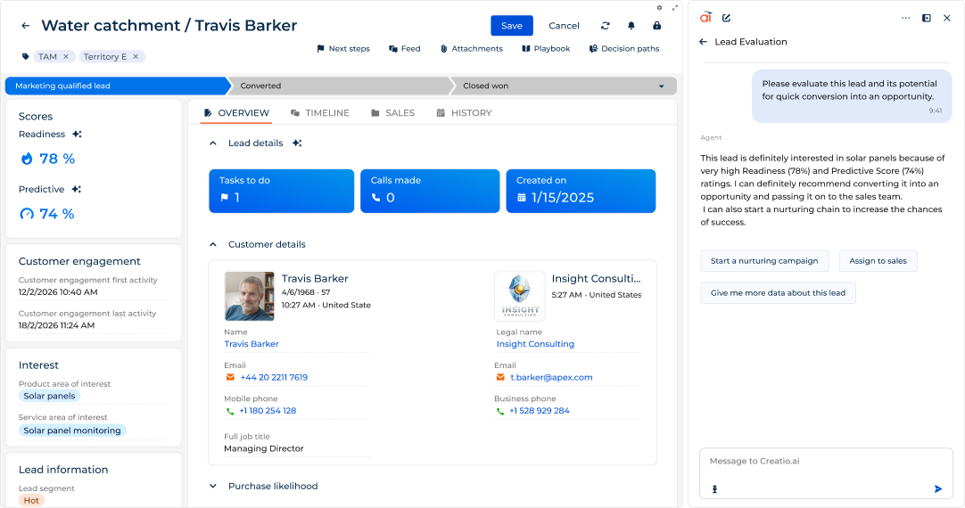 Lead Scoring Example – Creatio Marketing