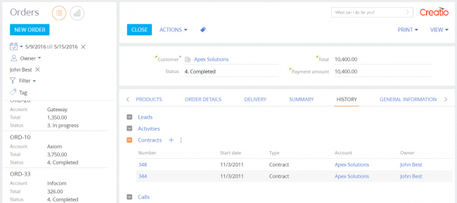 Orders history