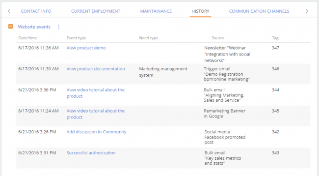 Website event tracking